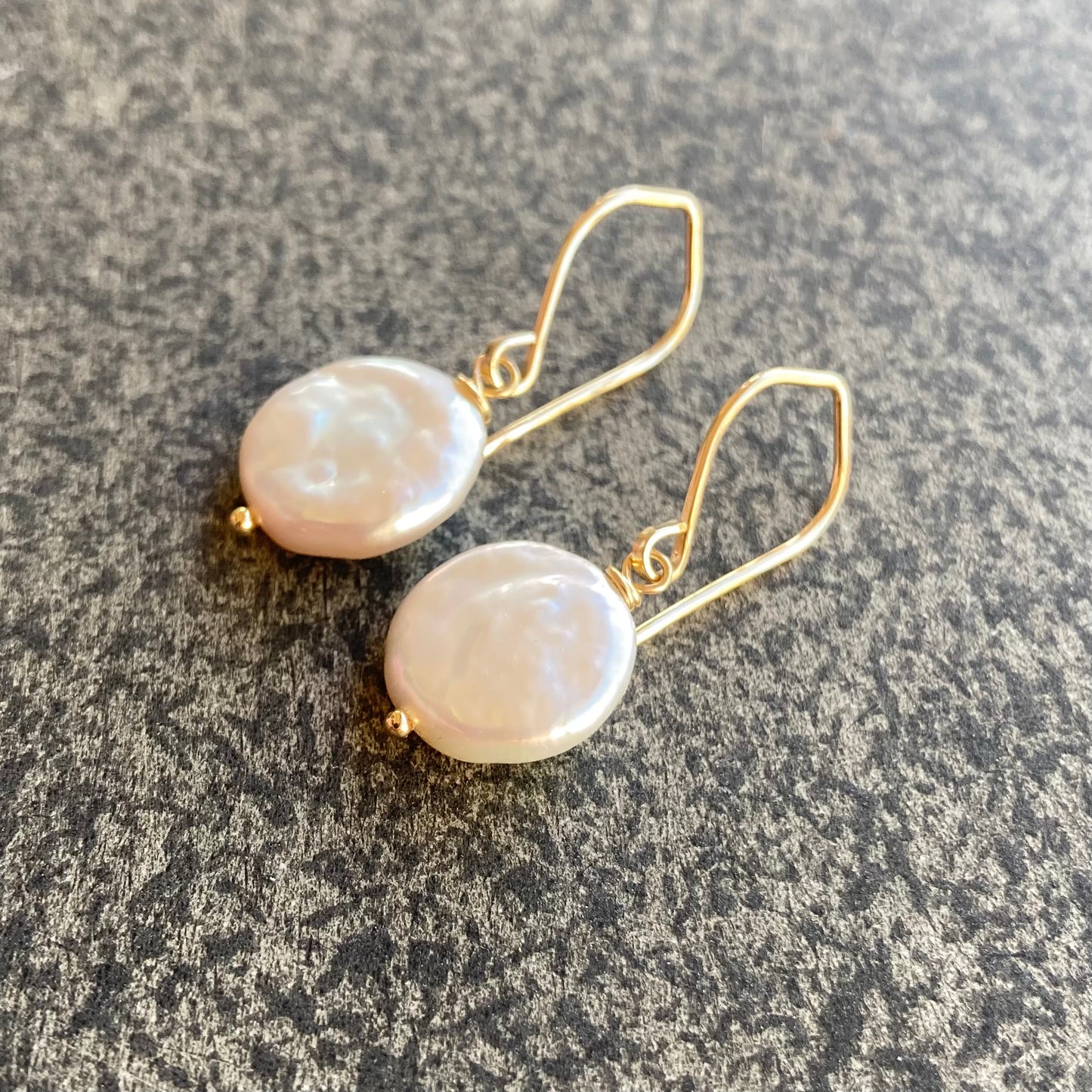 Freshwater Coin Pearl & Gold Earrings