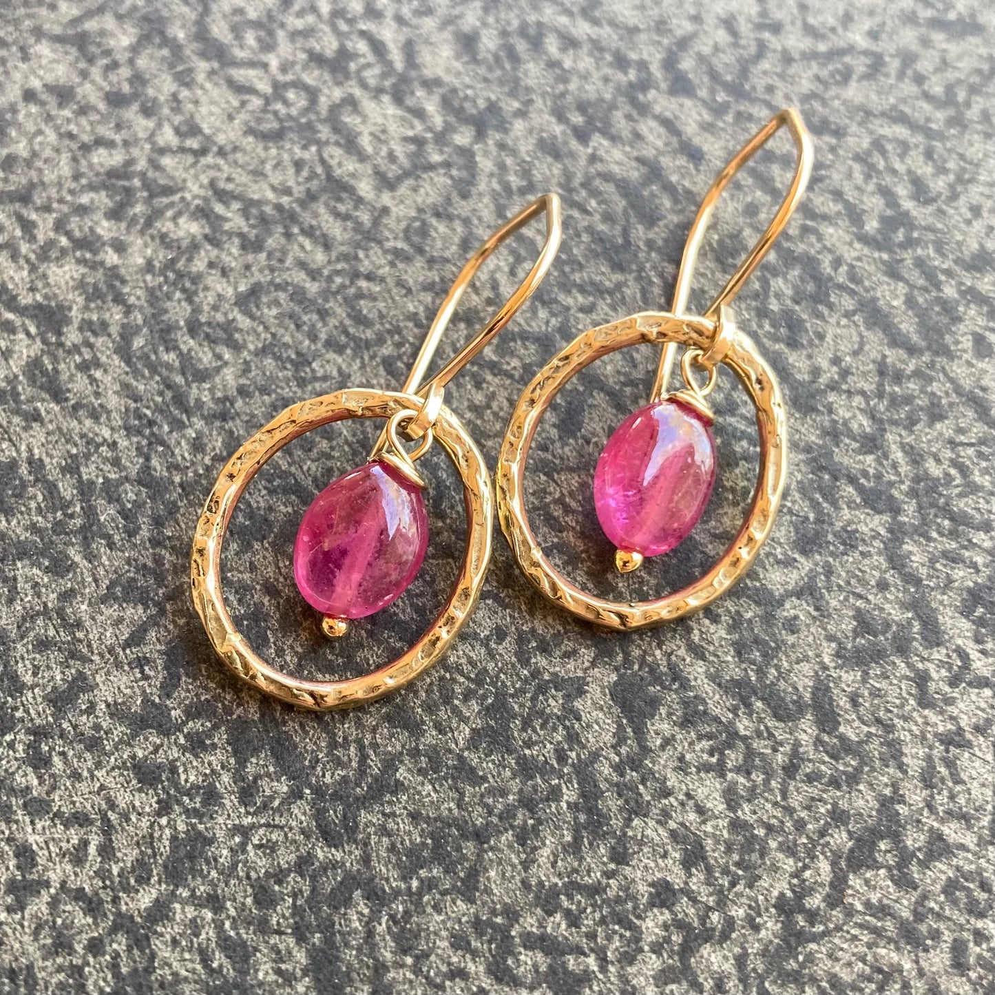 Pink Sapphire, Gold & Bronze Hoops