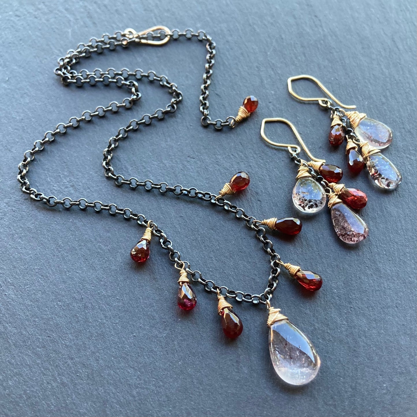 Lepidocrocite, Mozambique Garnet & Mixed Metal Charm Choker