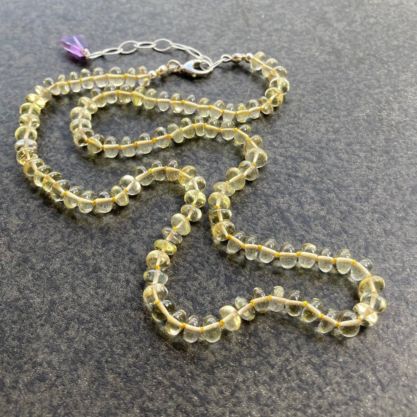 Lemon Quartz Hand Knotted Silk Necklace
