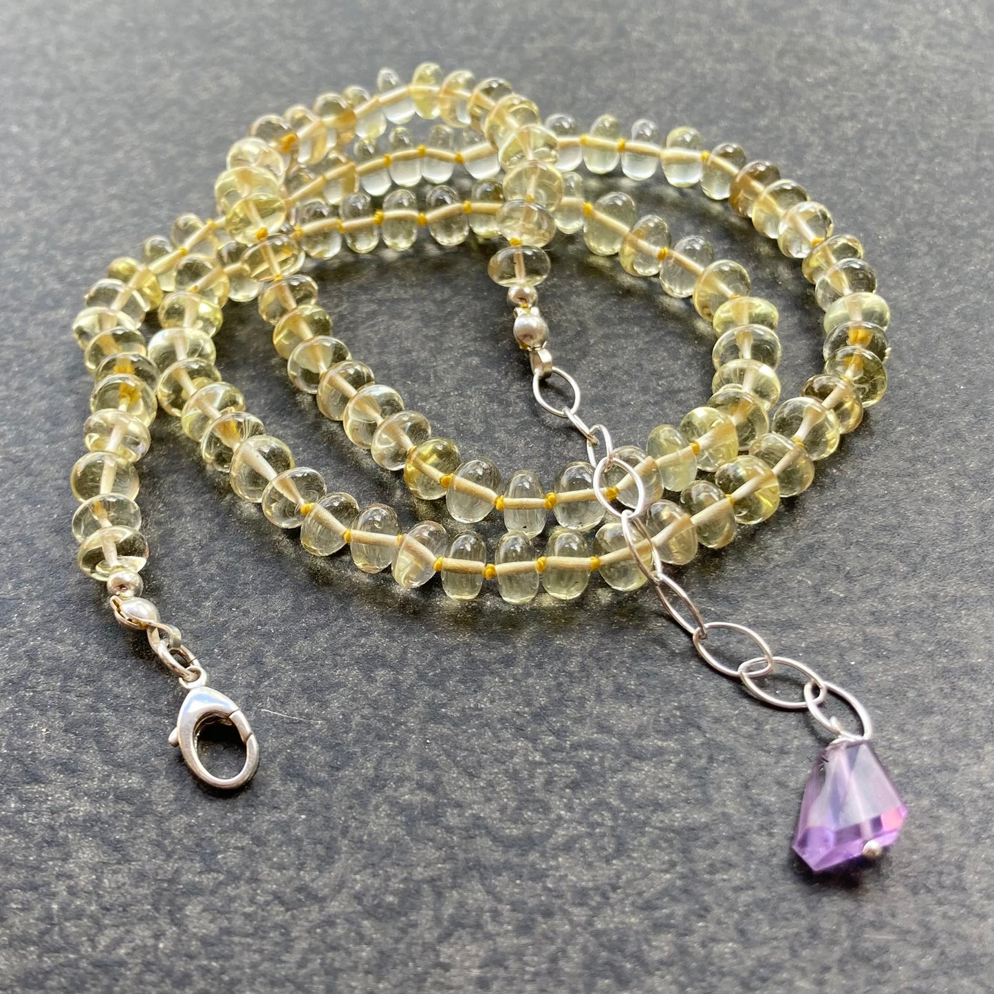 Lemon Quartz Hand Knotted Silk Necklace
