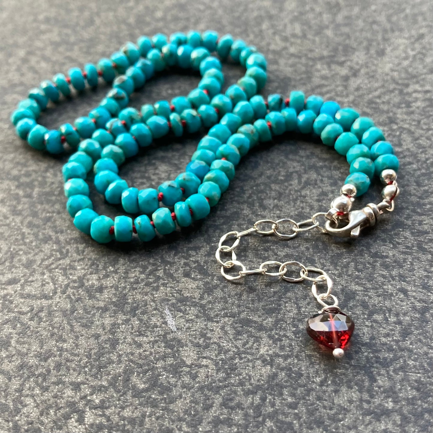 Arizona Turquoise Hand Knotted Red Silk Necklace