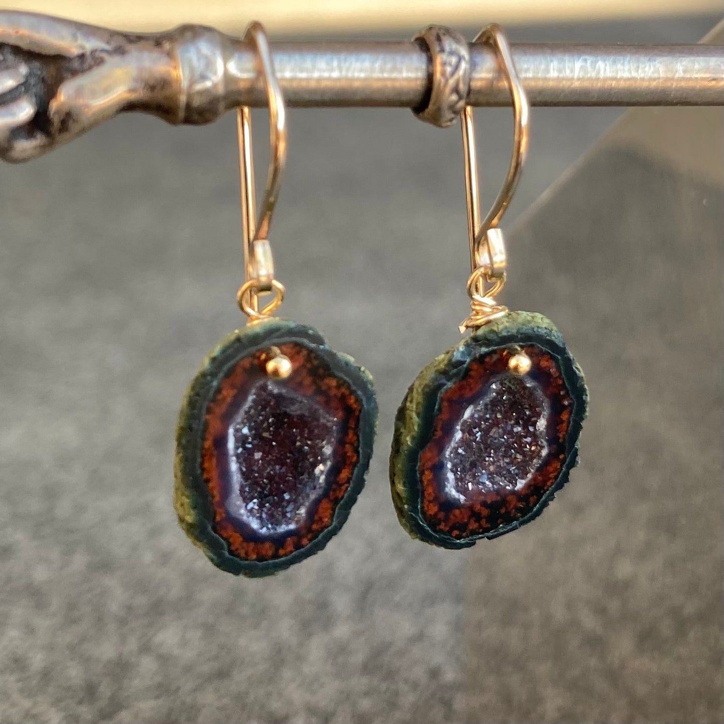 Red Druzy Tabasco Geode & Gold Earrings