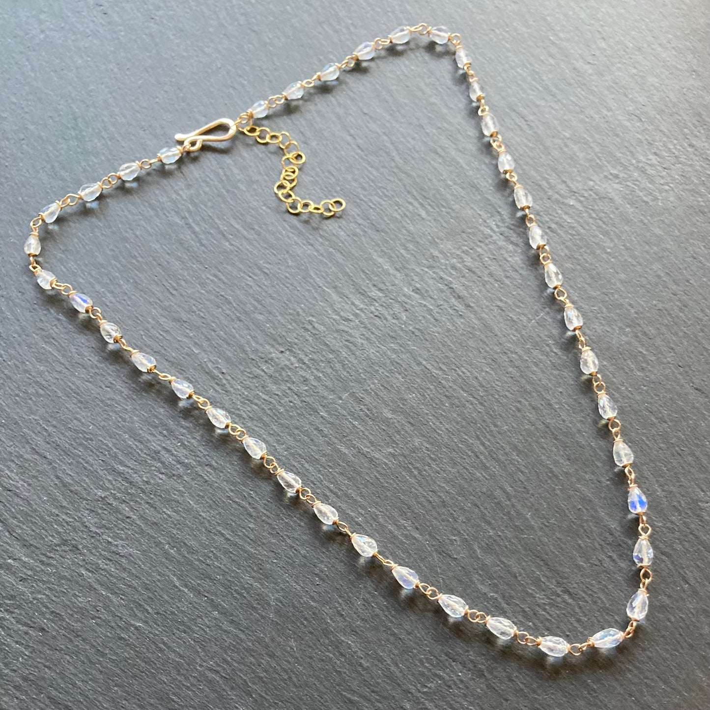 Rainbow Moonstone & Gold Moon Drops Necklace