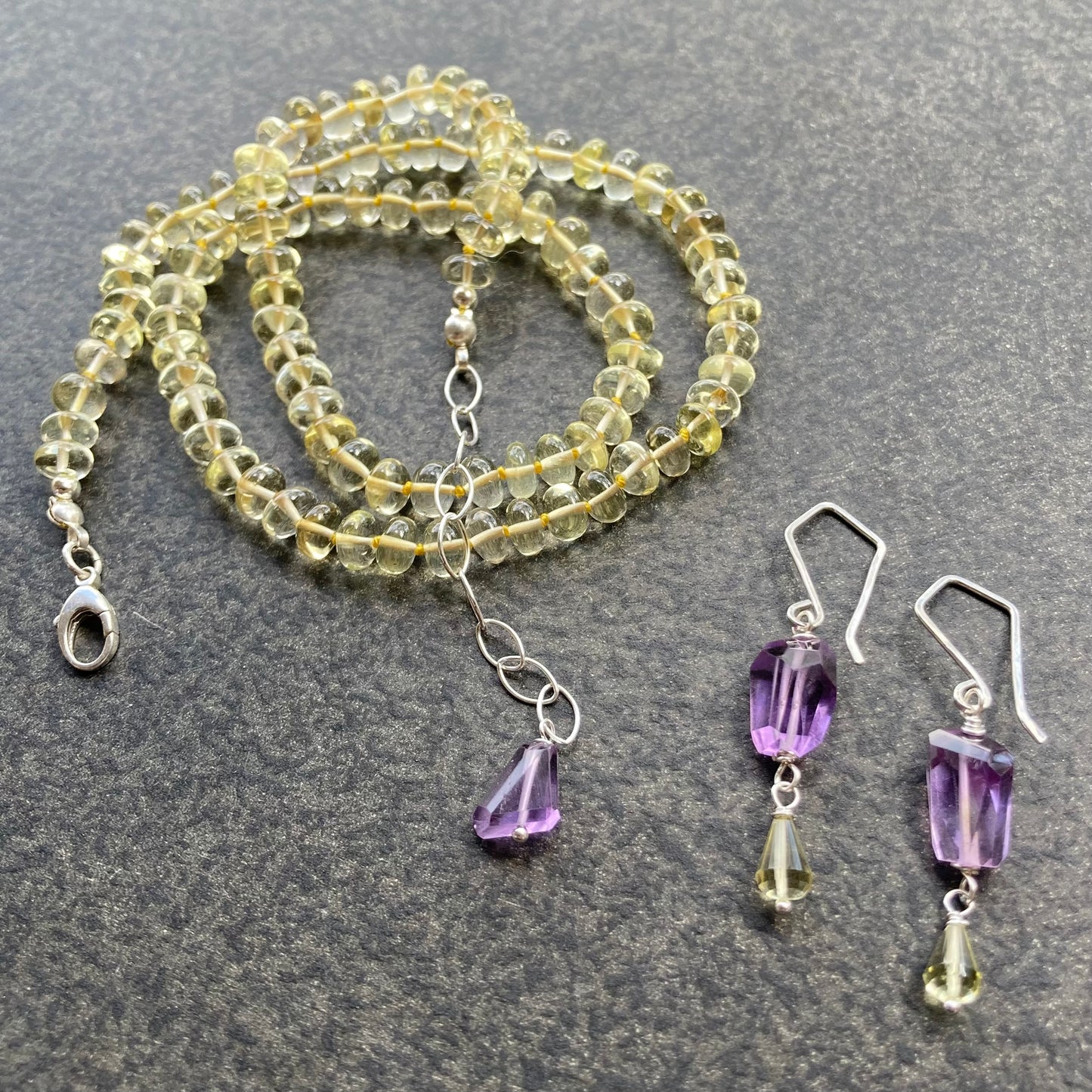 Lemon Quartz Hand Knotted Silk Necklace