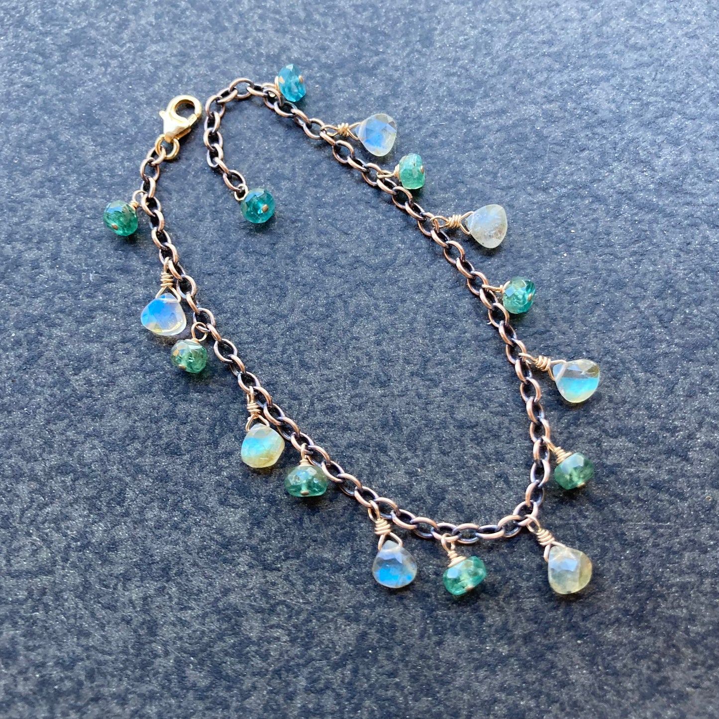 Green Kyanite, Labradorite & Mixed Metal Charm Bracelet
