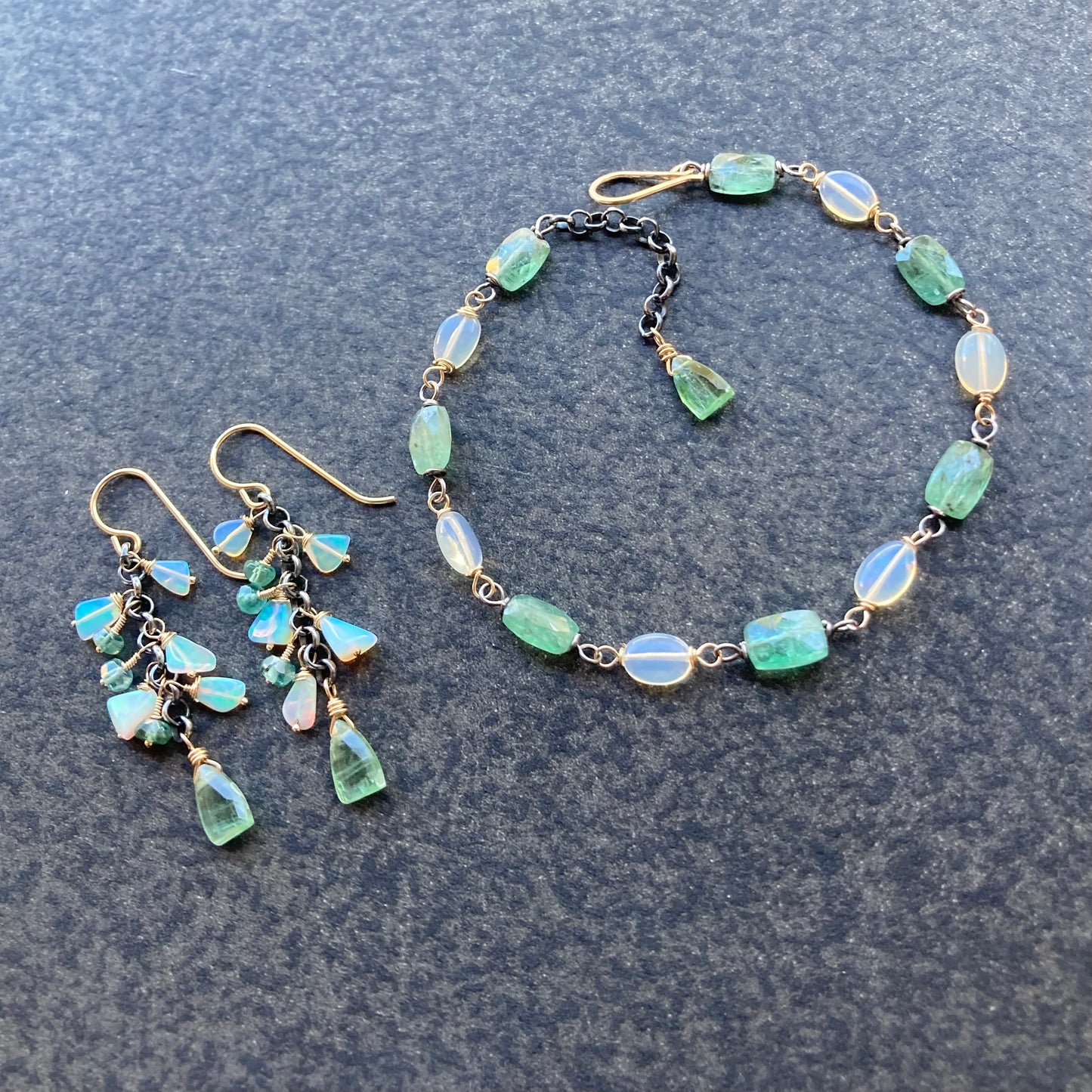 Green Kyanite, Ethiopian Opal & Mixed Metal Bracelet