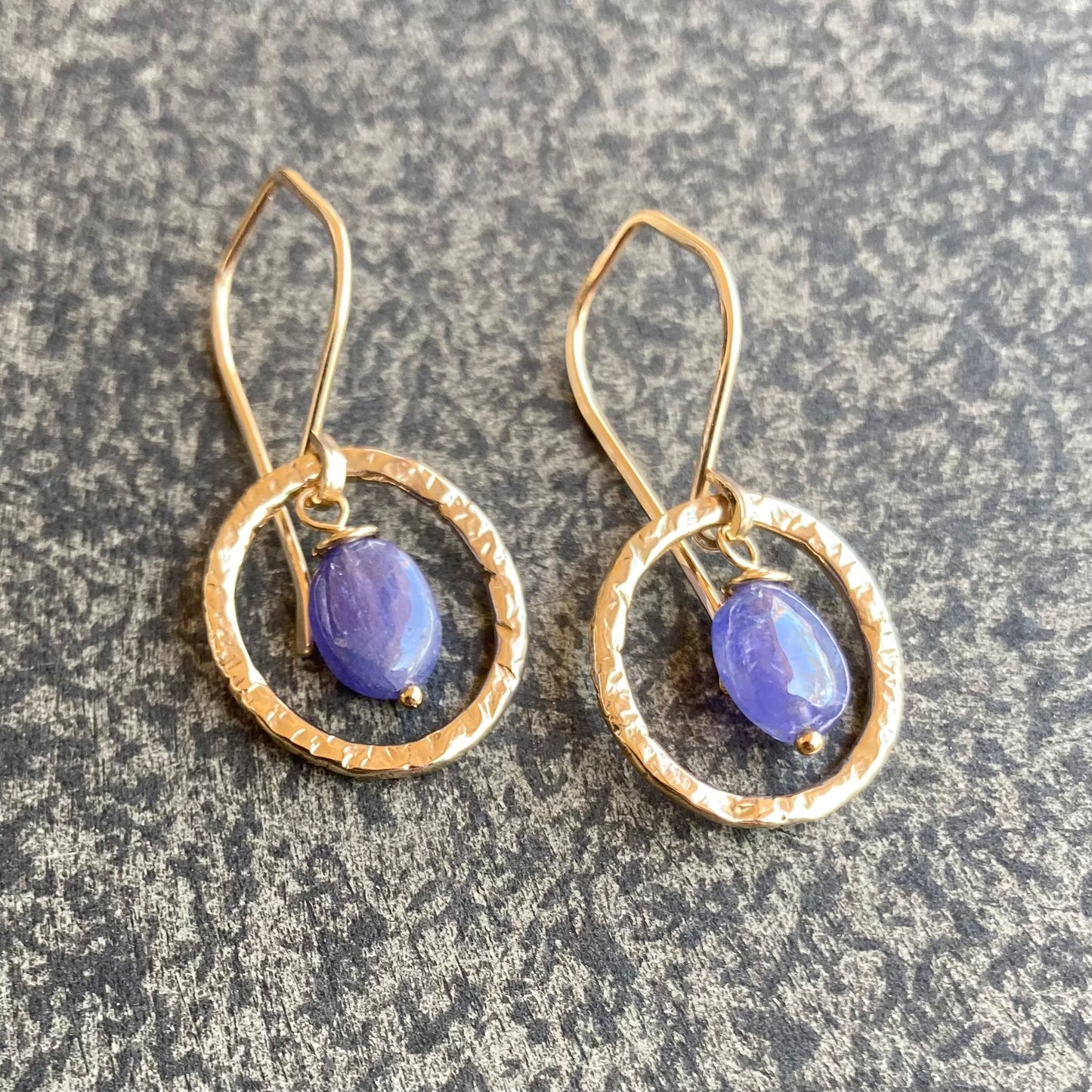 Tanzanite, Gold & Bronze Textured Hoops