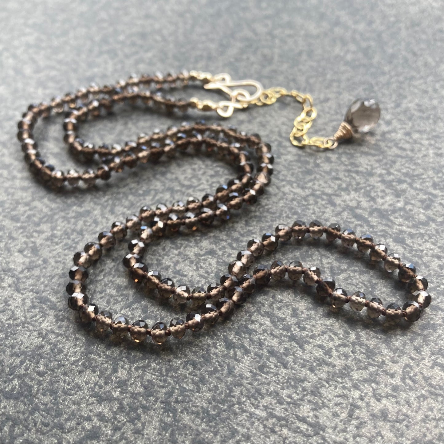 Smoky Quartz Hand Knotted Silk Necklace