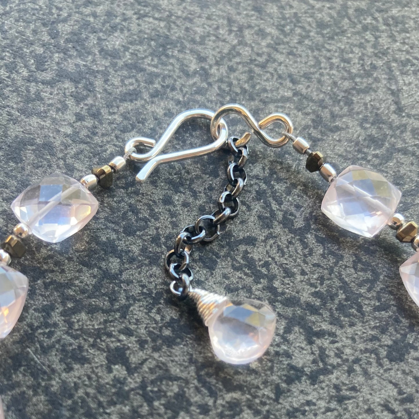 Rose Quartz, Pyrite & Sterling Silver Bracelet