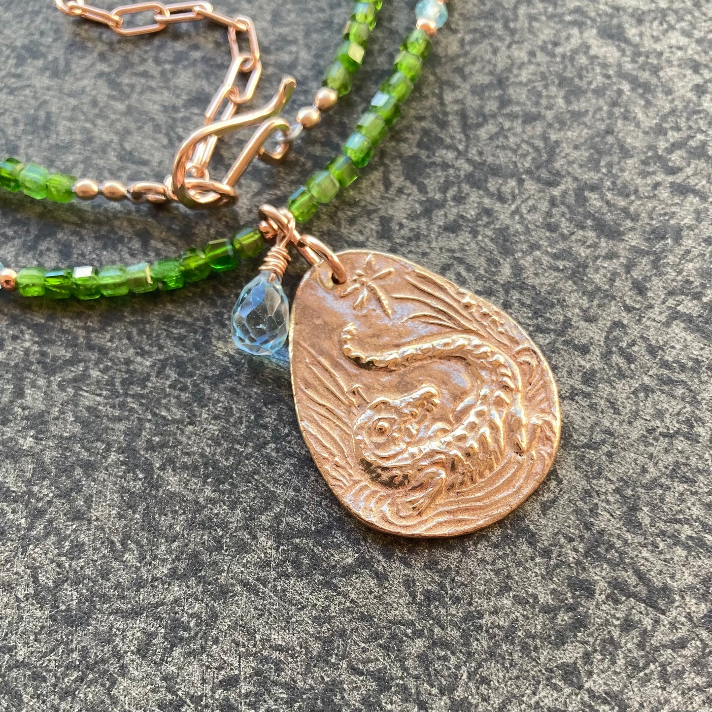 Chrome Diopside, Swiss Blue Topaz, Rose Gold & Bronze Everglades Pendant Choker