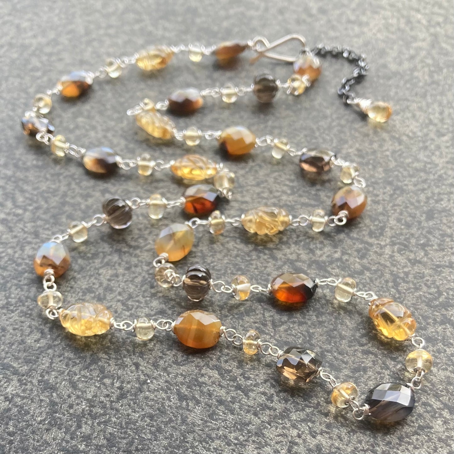 Montana Agate, Citrine, Smoky Quartz & Sterling Silver Necklace