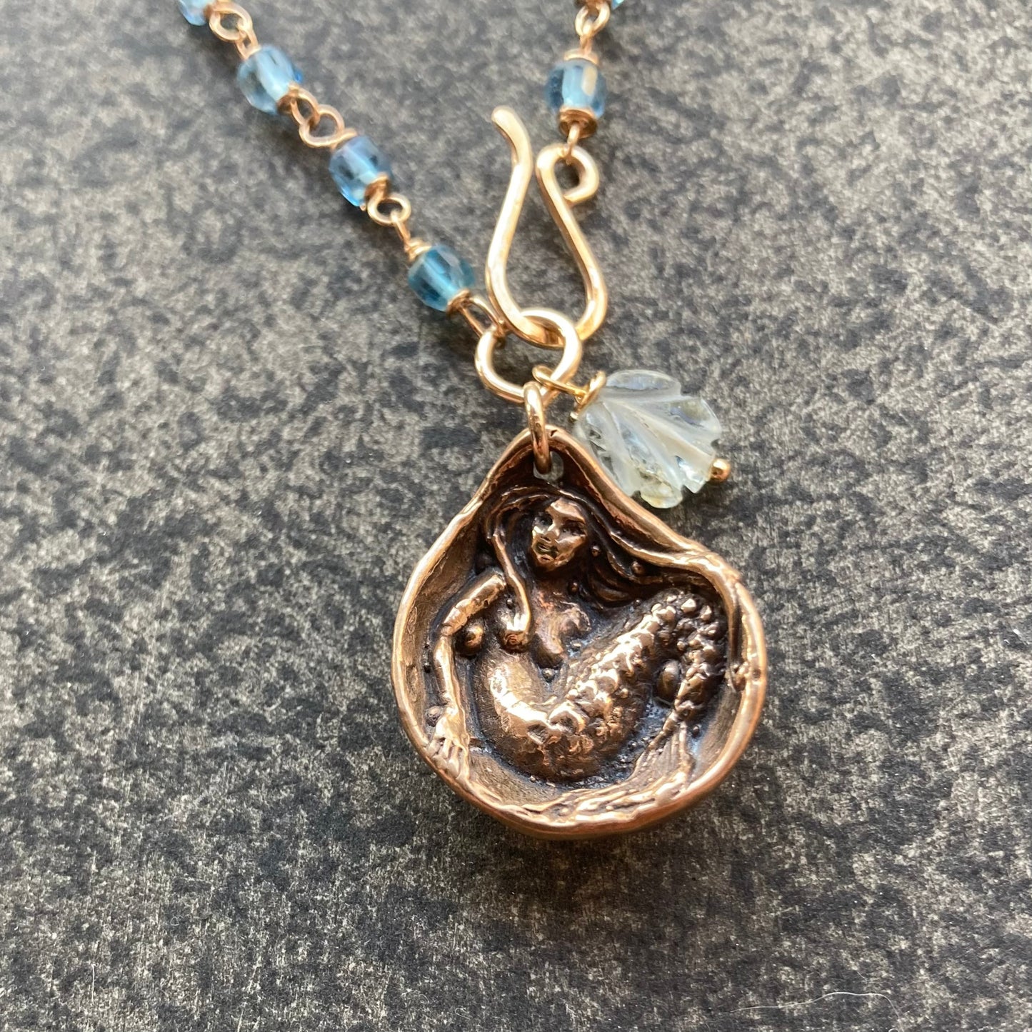Santa Maria Aquamarine, Gold & Bronze Siren of the Sea Pendant Necklace