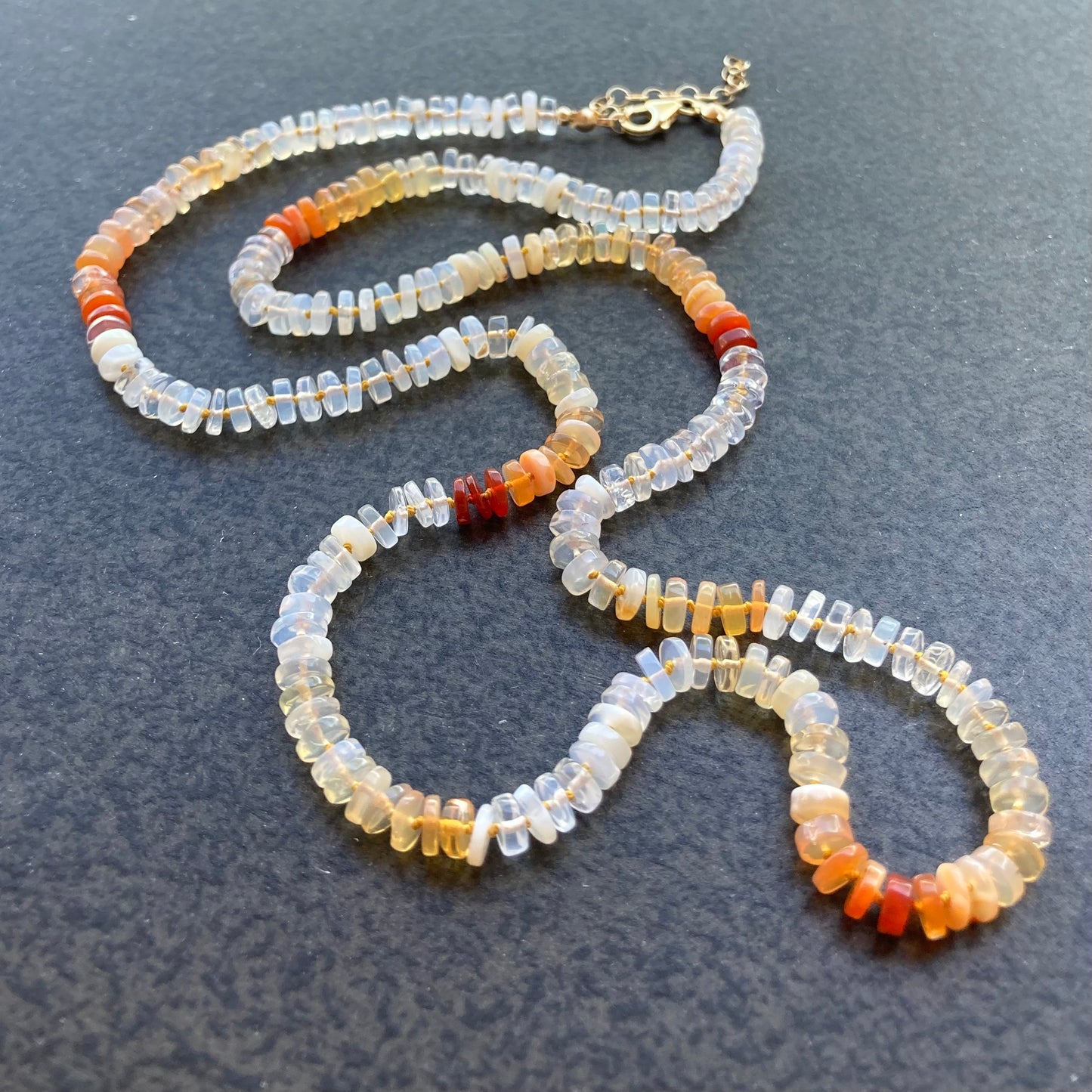 Fire Opal Hand Knotted Silk Necklace