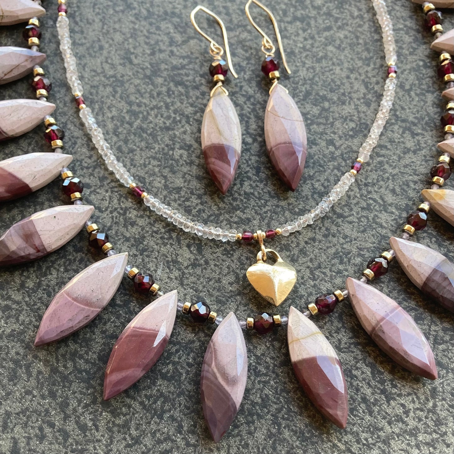 Mookaite, Rhodolite & Pyrite Collar