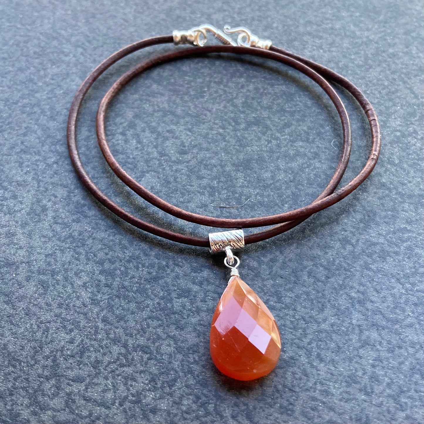 Carnelian & Sterling Silver Leather Choker