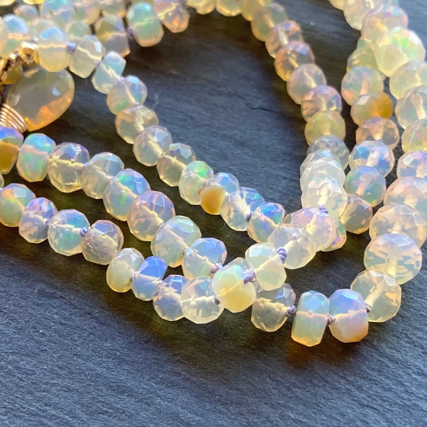 Ethiopian Opal Hand Knotted Lilac Silk Necklace