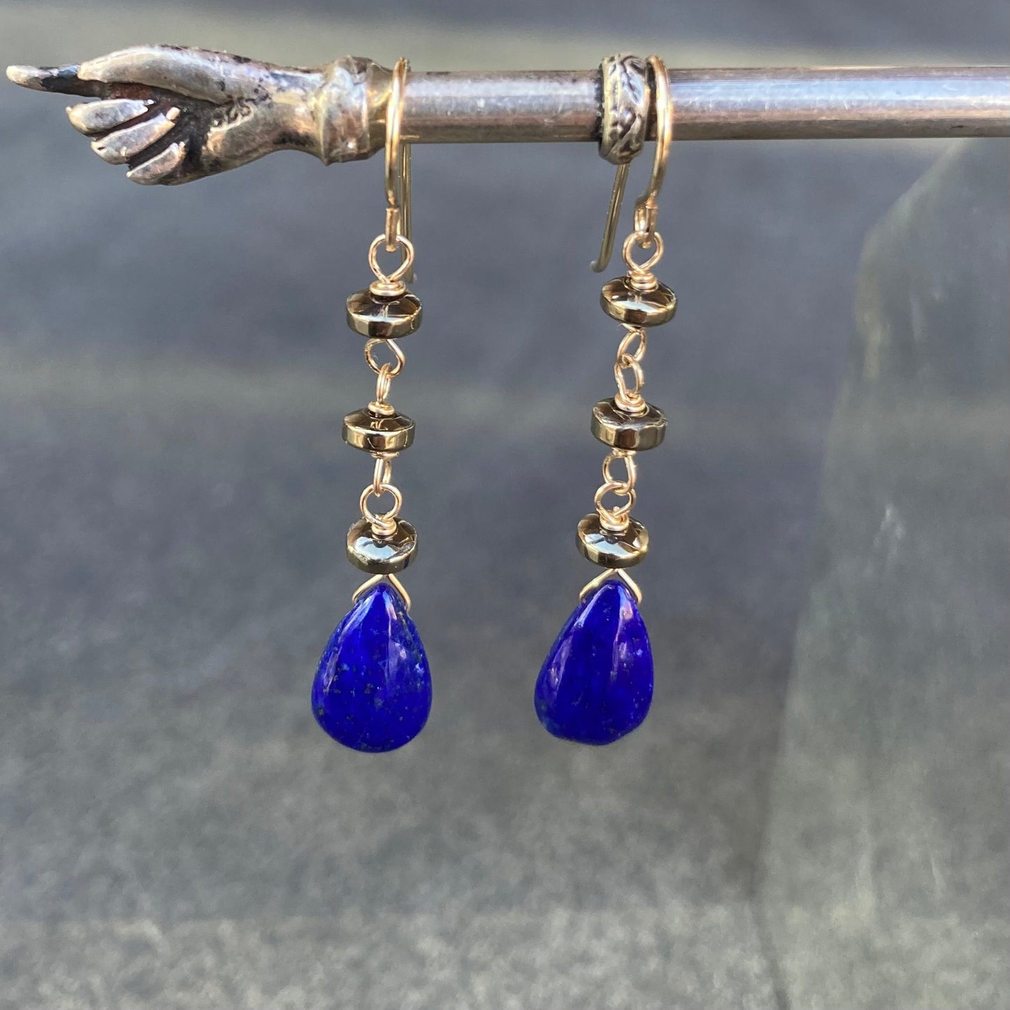 Lapis Lazuli, Pyrite & 14k Gold Earrings