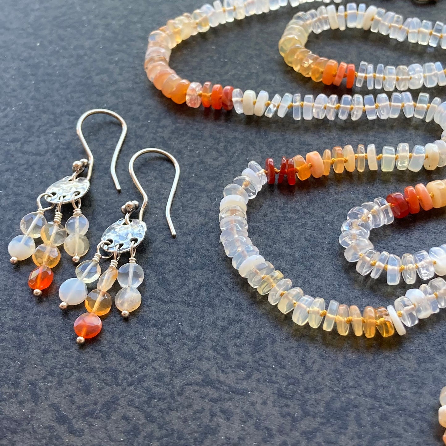 Fire Opal Hand Knotted Silk Necklace