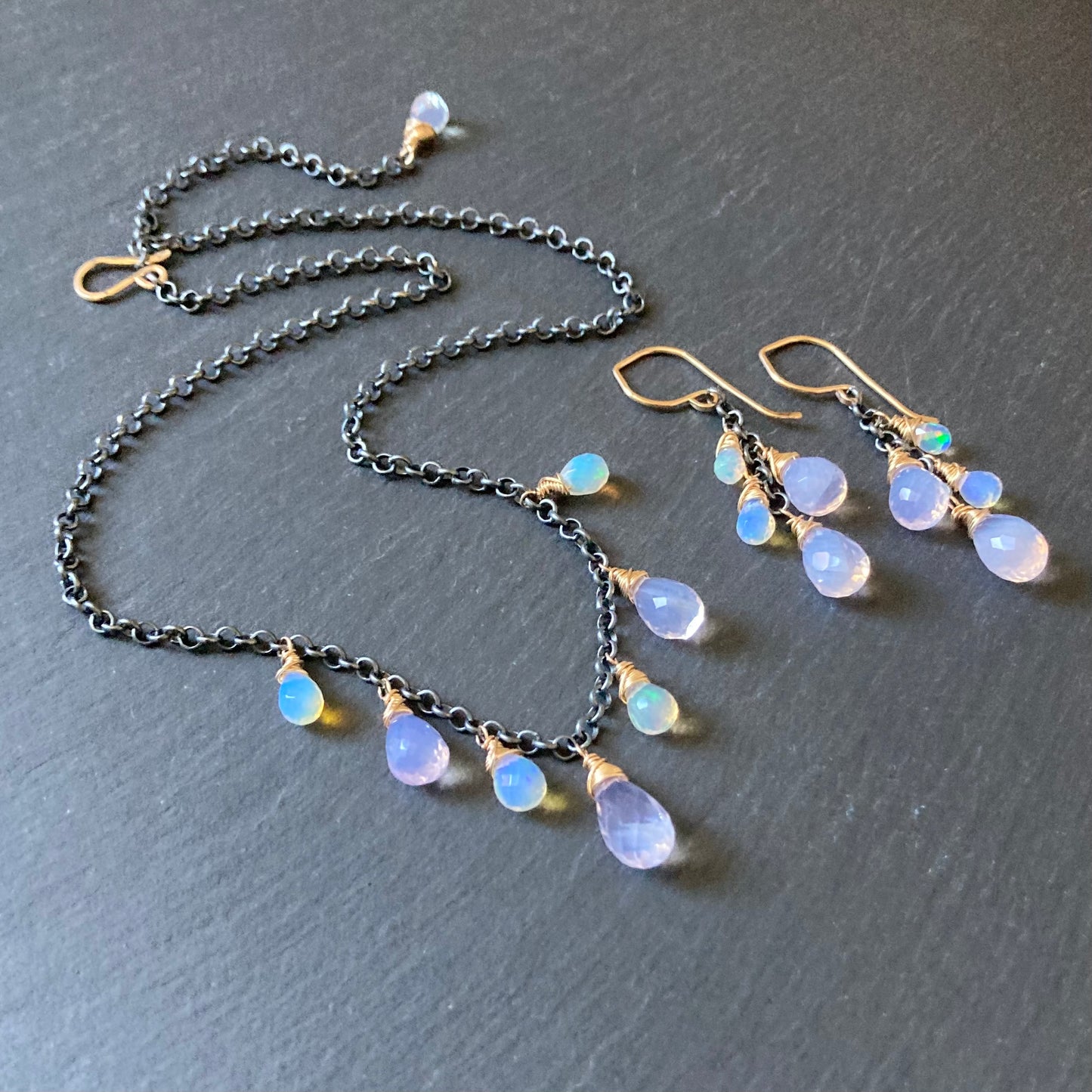 Scorolite, Ethiopian Opal & Mixed Metal Charm Choker