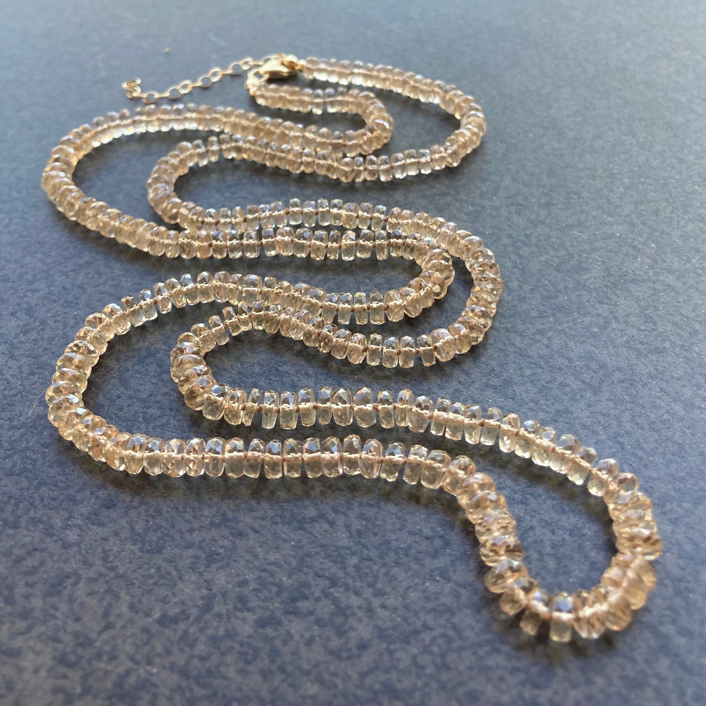 Champagne Quartz Long Hand Knotted Silk Necklace