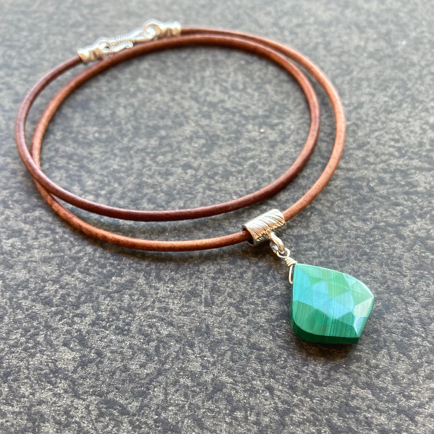 Malachite & Sterling Silver Leather Choker