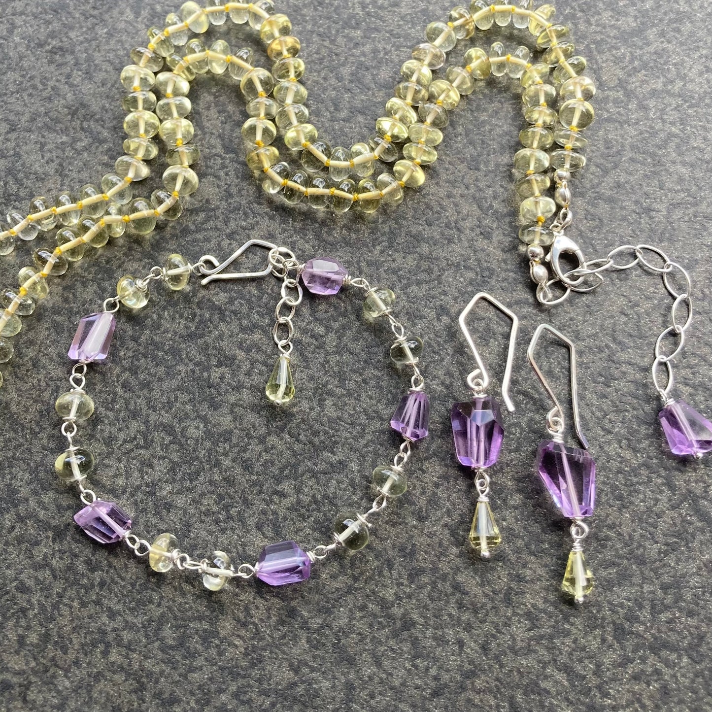 Lemon Quartz Hand Knotted Silk Necklace