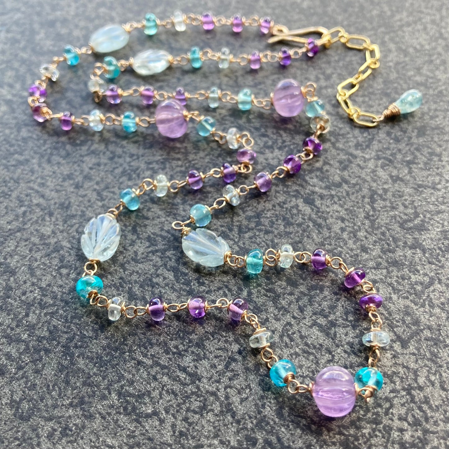 Amethyst, Aquamarine, Sky Blue Apatite & Gold Necklace