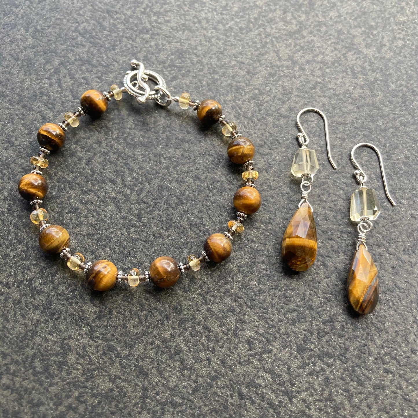 Golden Tiger Eye, Citrine & Sterling Silver Bracelet