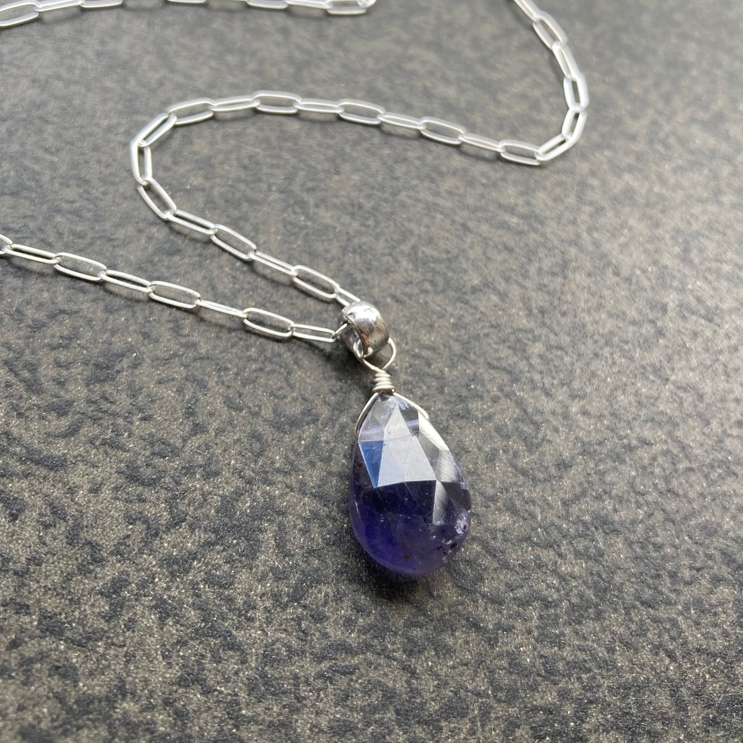 Iolite & Sterling Silver Pendant Necklace 16”