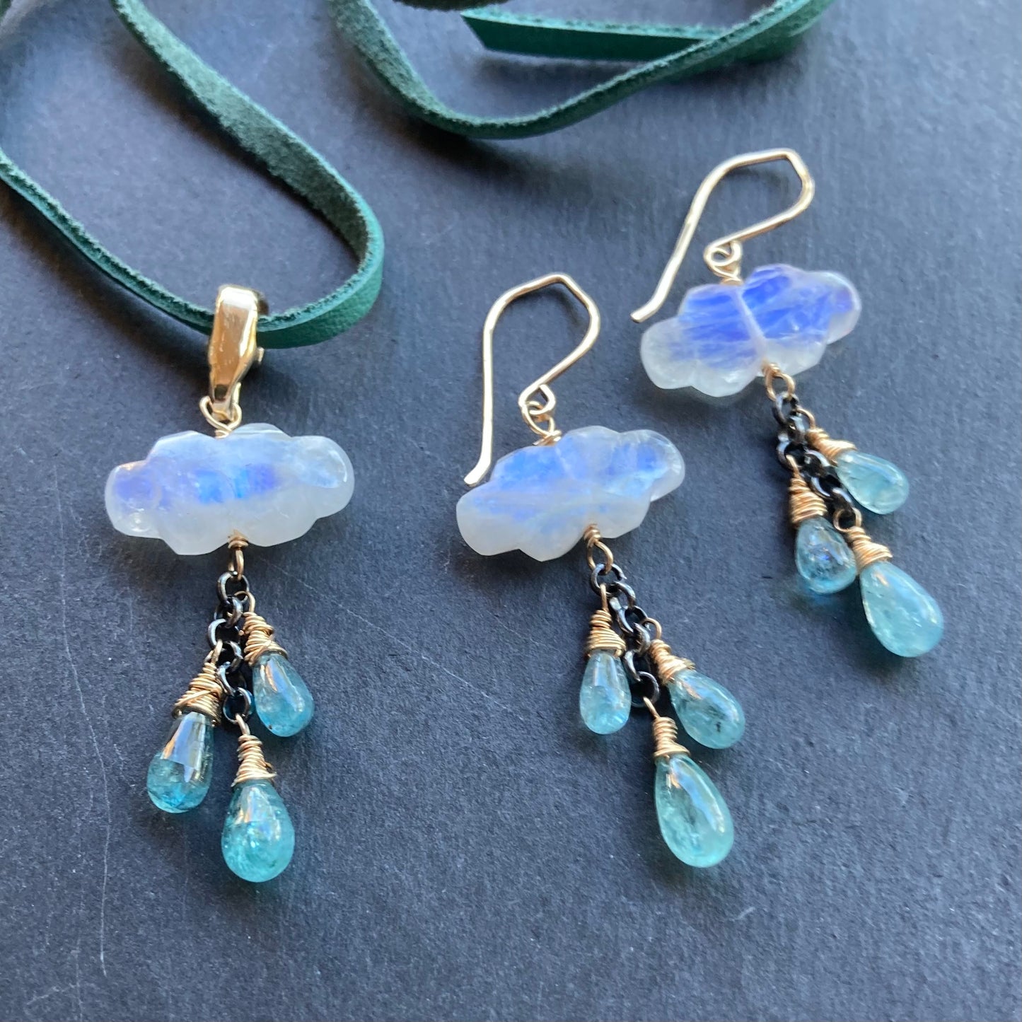 Rainbow Moonstone, Aqua Kyanite & Mixed Metal Monsoon Deertan Leather Choker