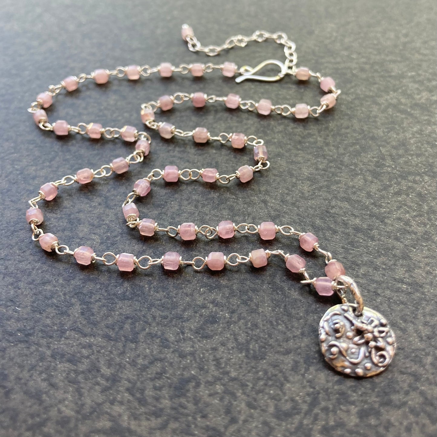 Madagascar Rose Quartz & Sterling Silver Square Toggle Bracelet