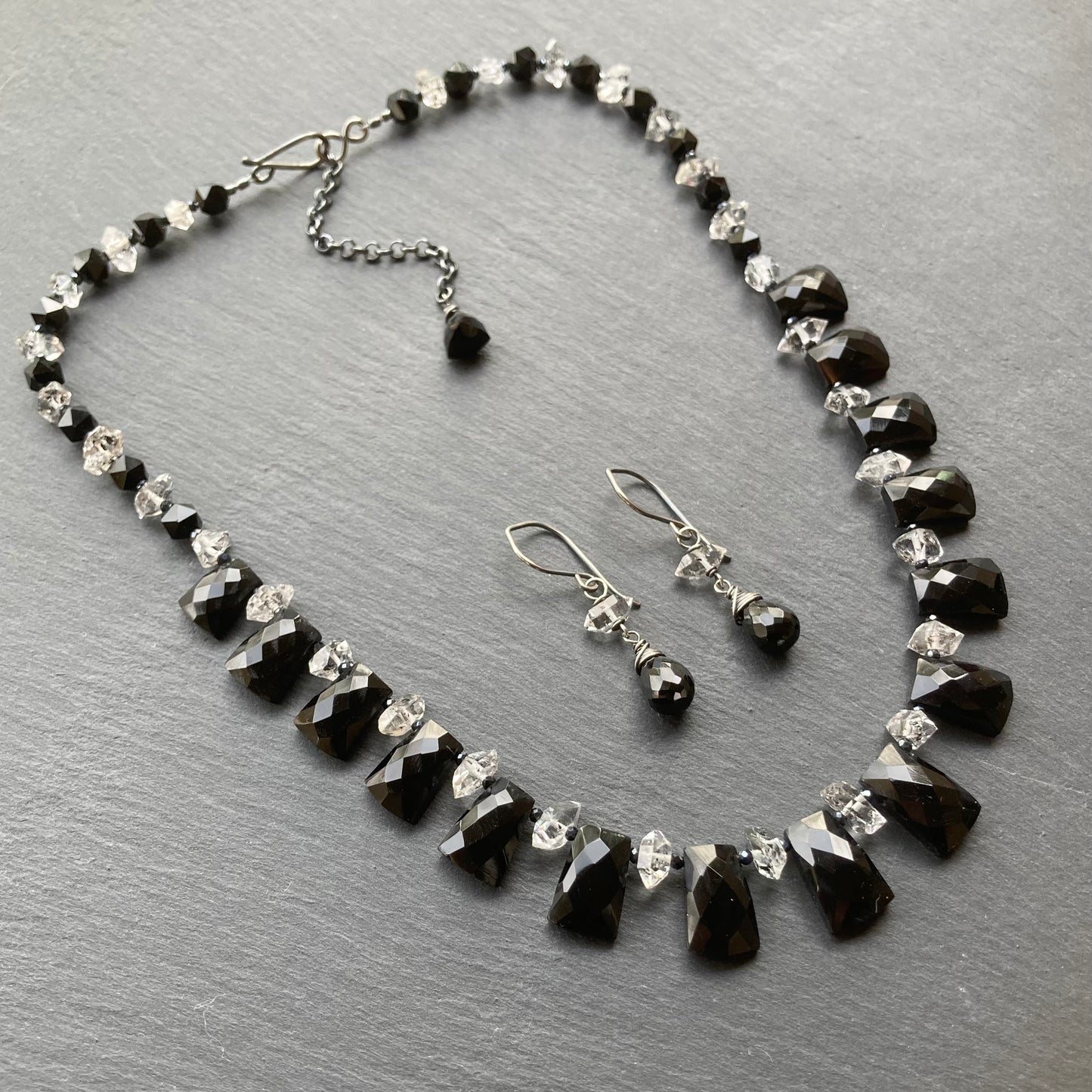 Black Onyx & Herkimer Diamond Necklace