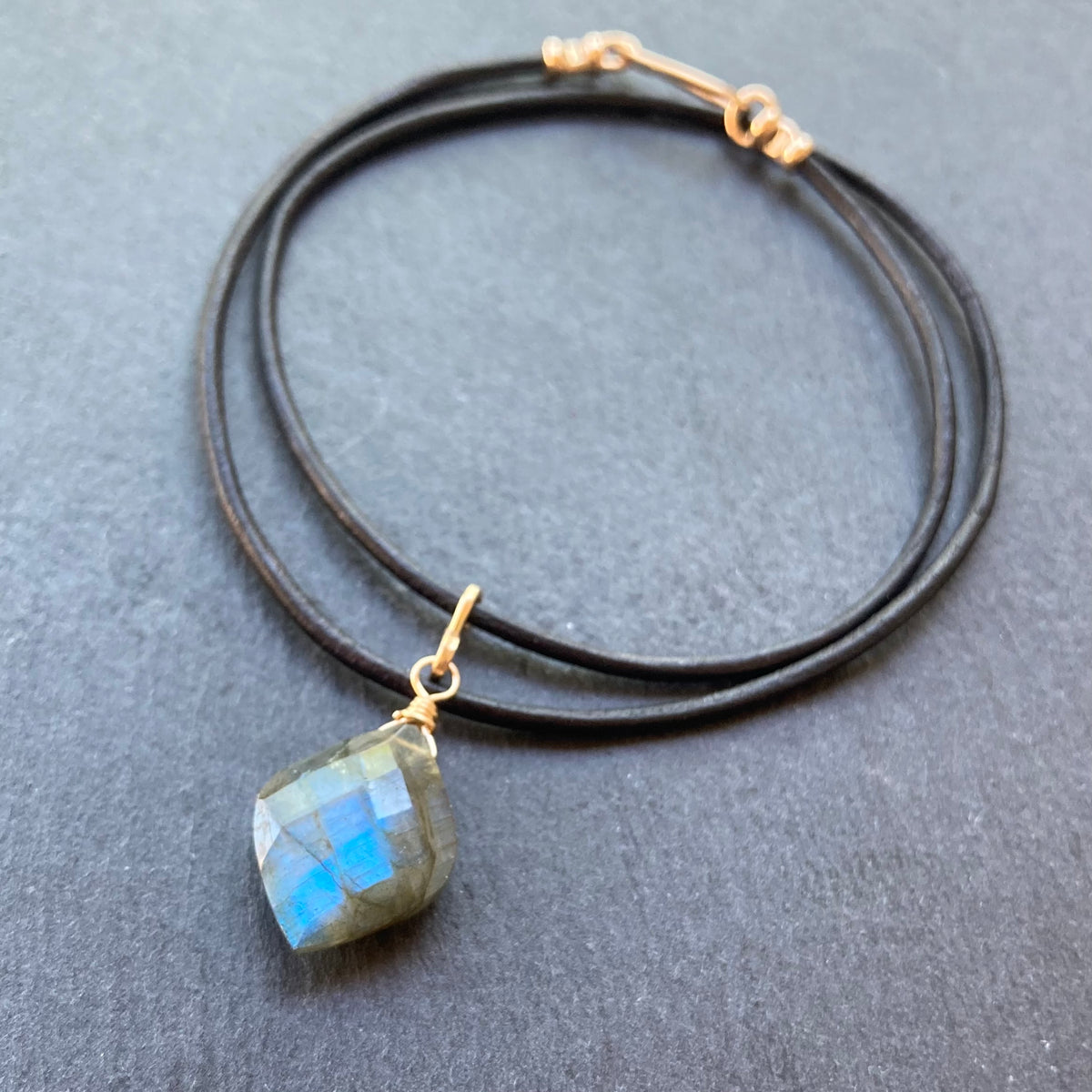 Labradorite & Gold Leather Choker