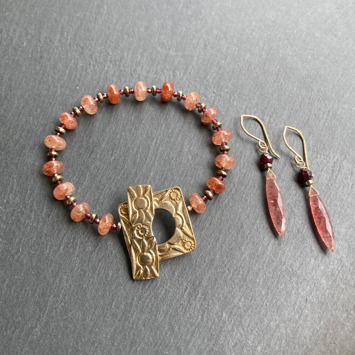 Strawberry Quartz & Bronze Santa Fe Toggle Bracelet