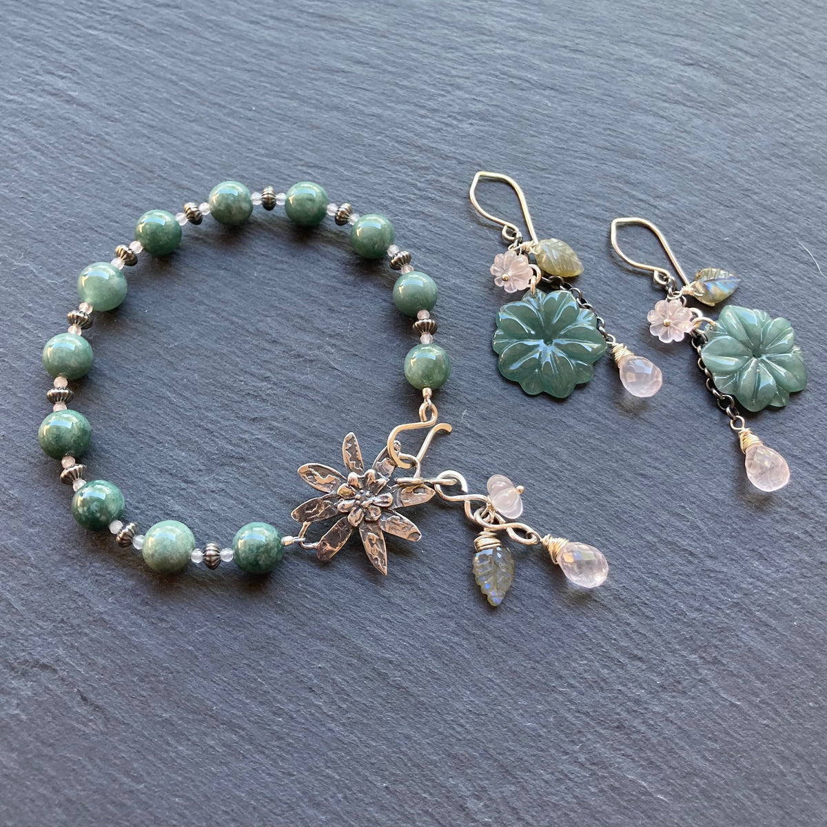 Guatemalan Jade & Sterling Silver Winter Succulent Bracelet
