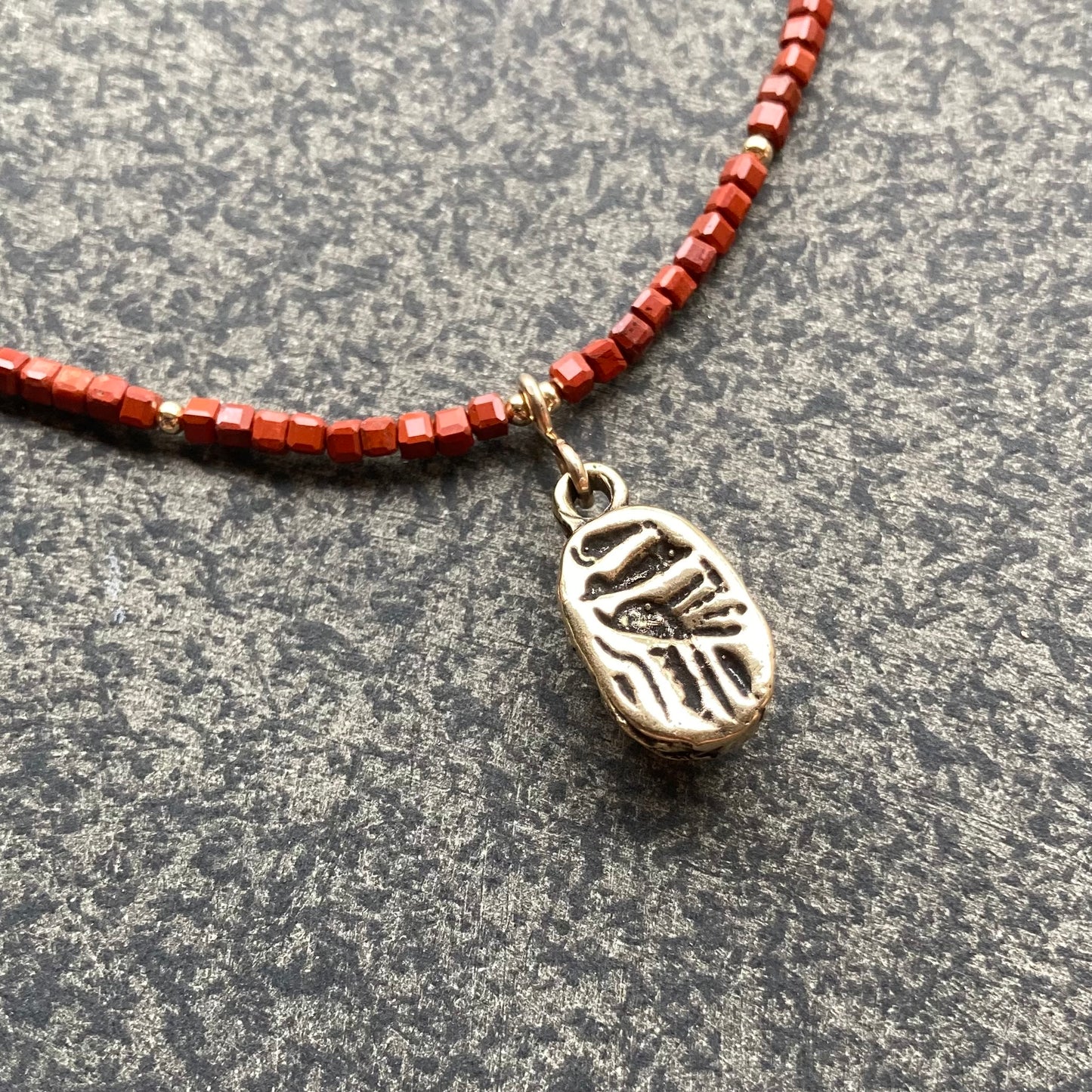 Red Jasper, Gold & Bronze Scarab Pendant Choker