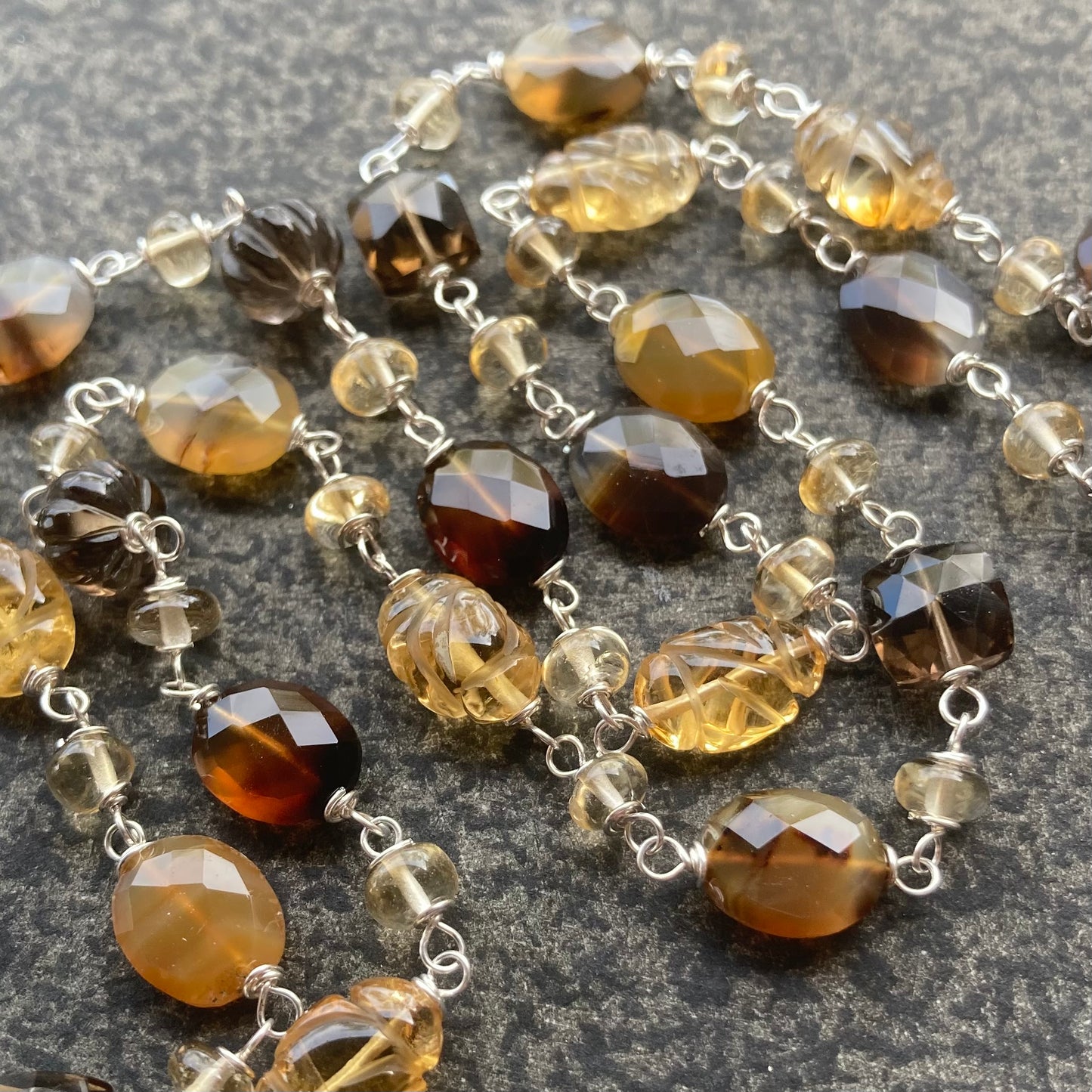 Montana Agate, Citrine, Smoky Quartz & Sterling Silver Necklace
