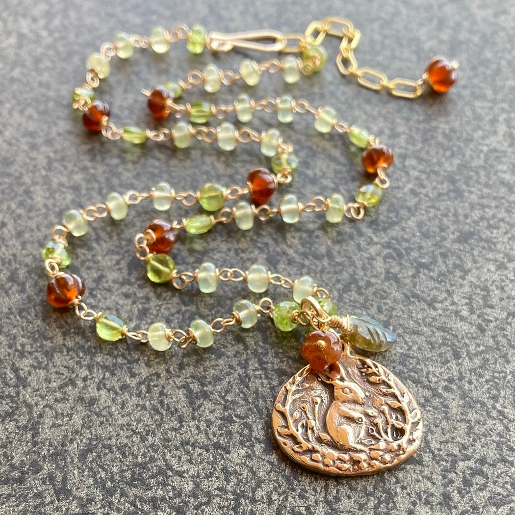 Multi Gemstone, Gold & Bronze Beatrix Pendant Necklace