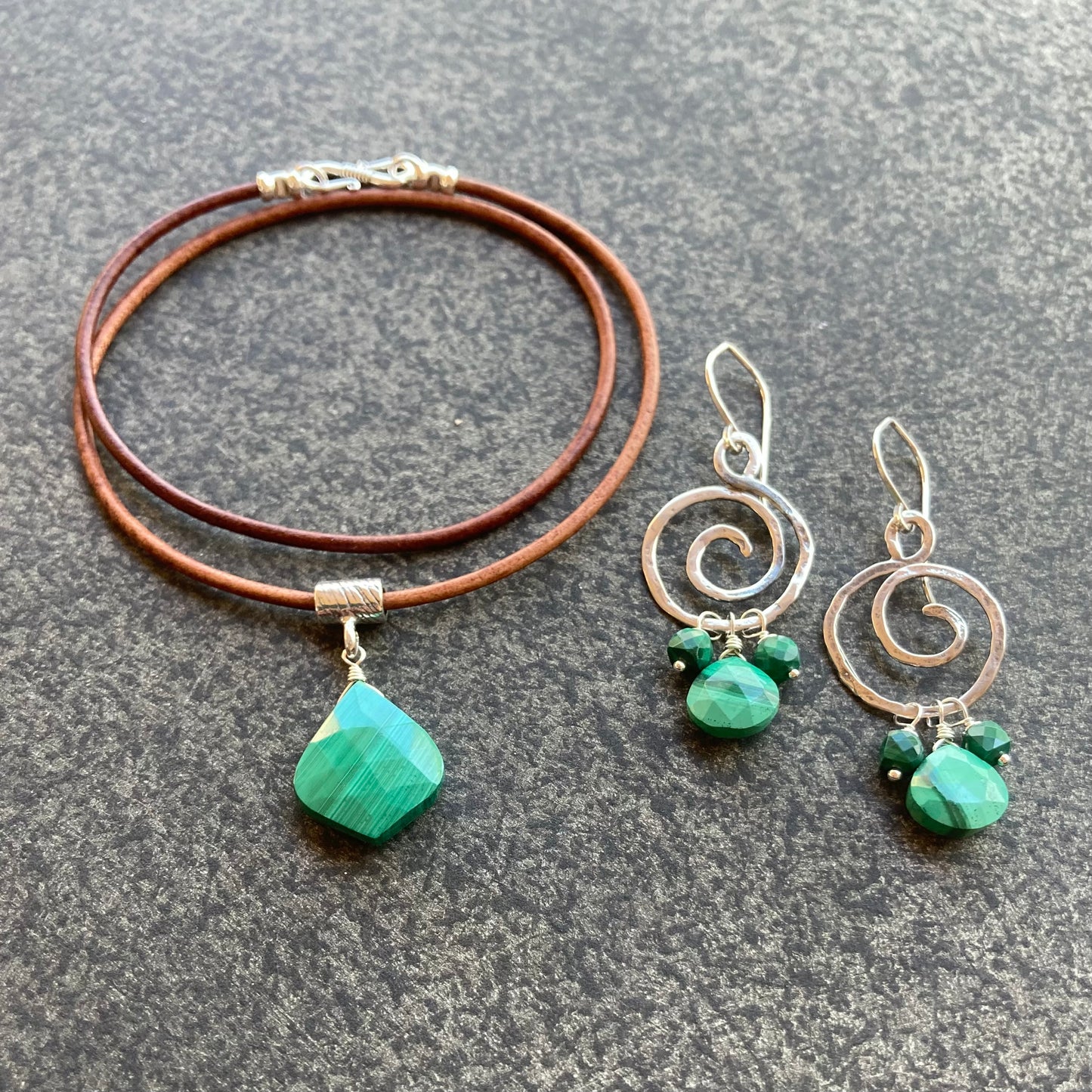 Malachite & Sterling Silver Leather Choker