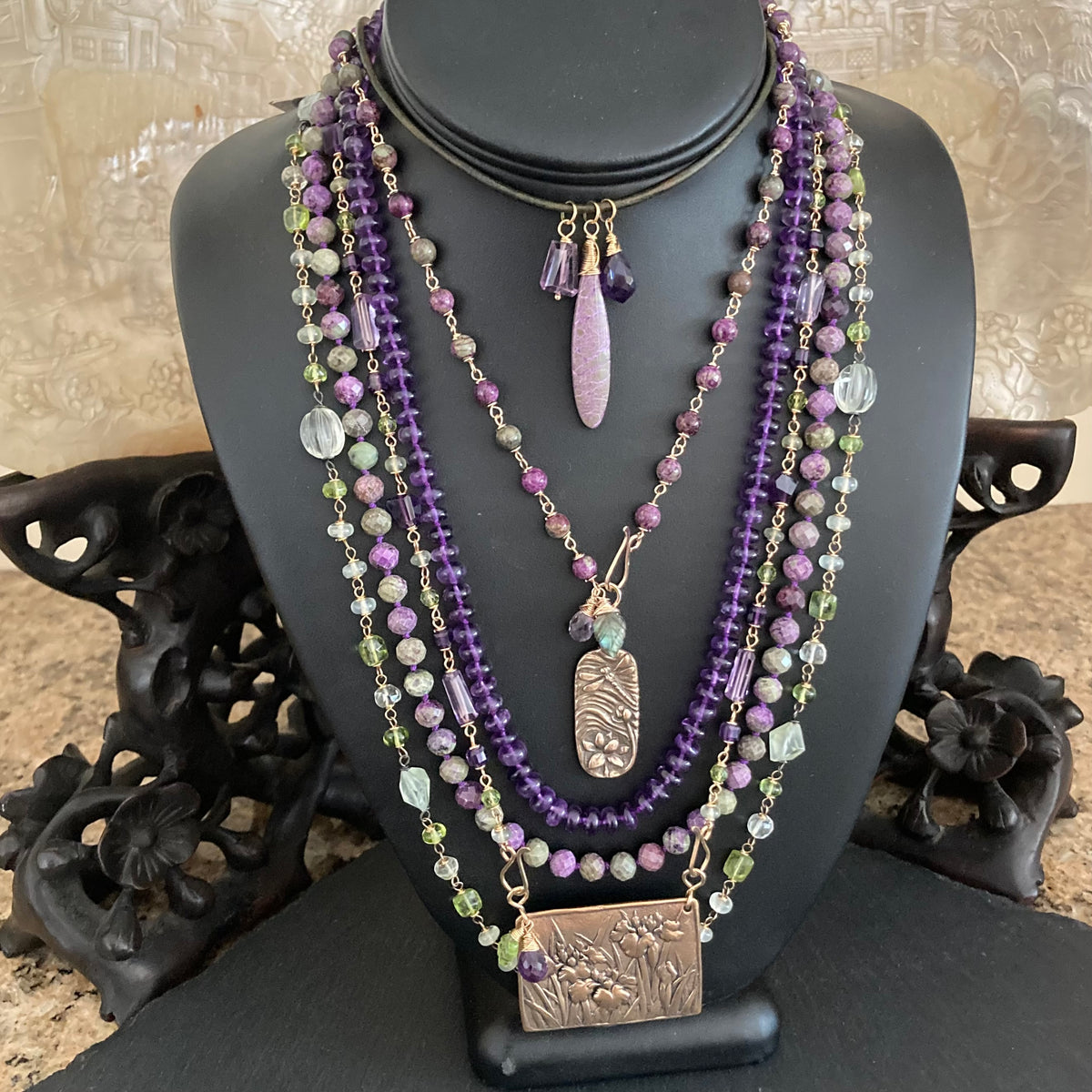 Amethyst Hand Knotted Silk Necklace
