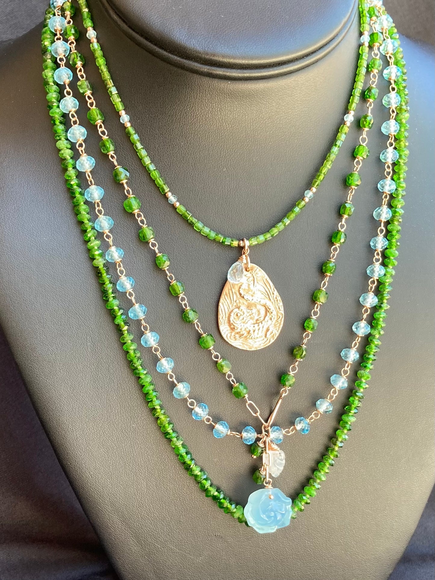 Chrome Diopside, Swiss Blue Topaz, Rose Gold & Bronze Everglades Pendant Choker