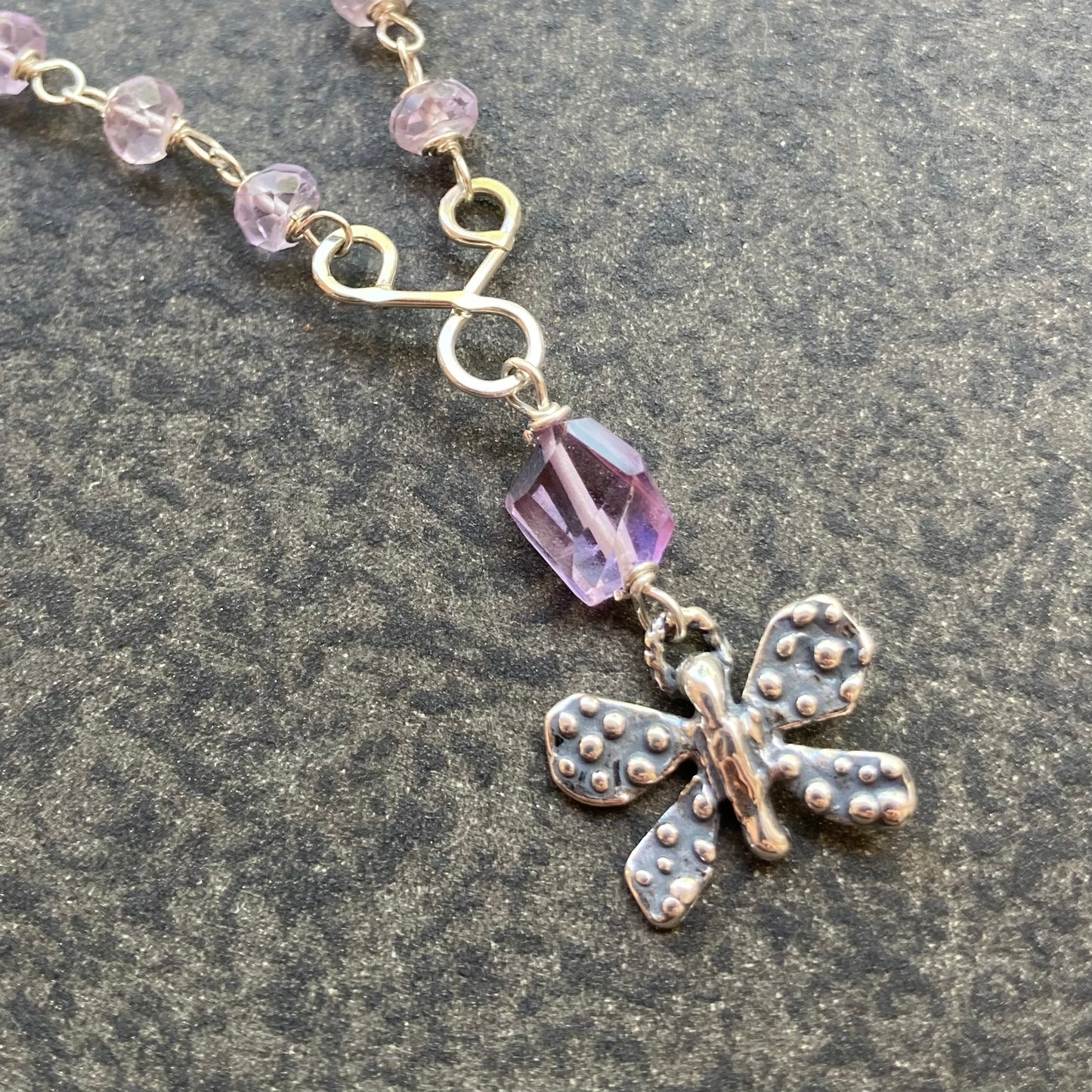 Pink Amethyst & Sterling Silver Butterfly Infinity Necklace