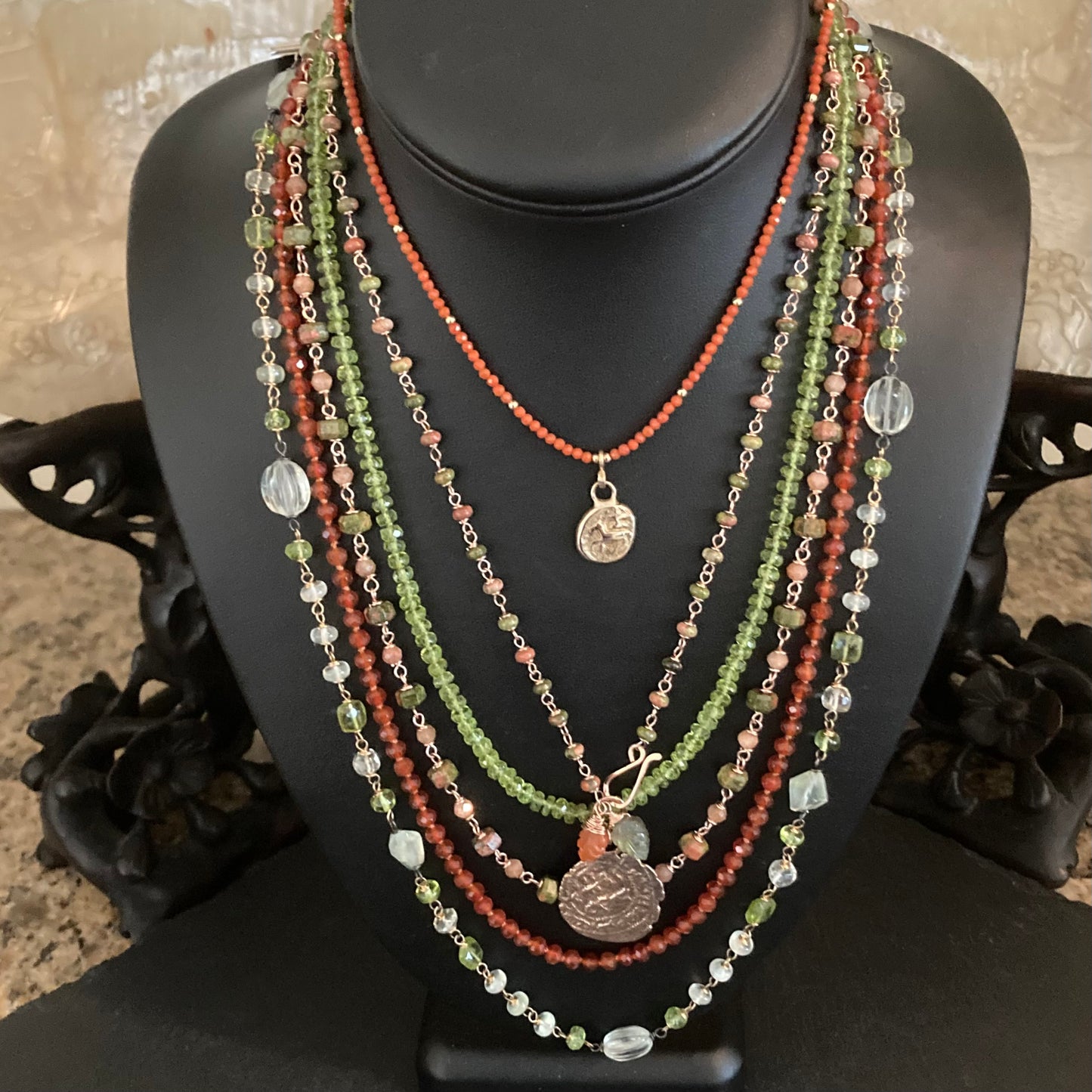 Unakite, Sunstone & Rose Gold Necklace