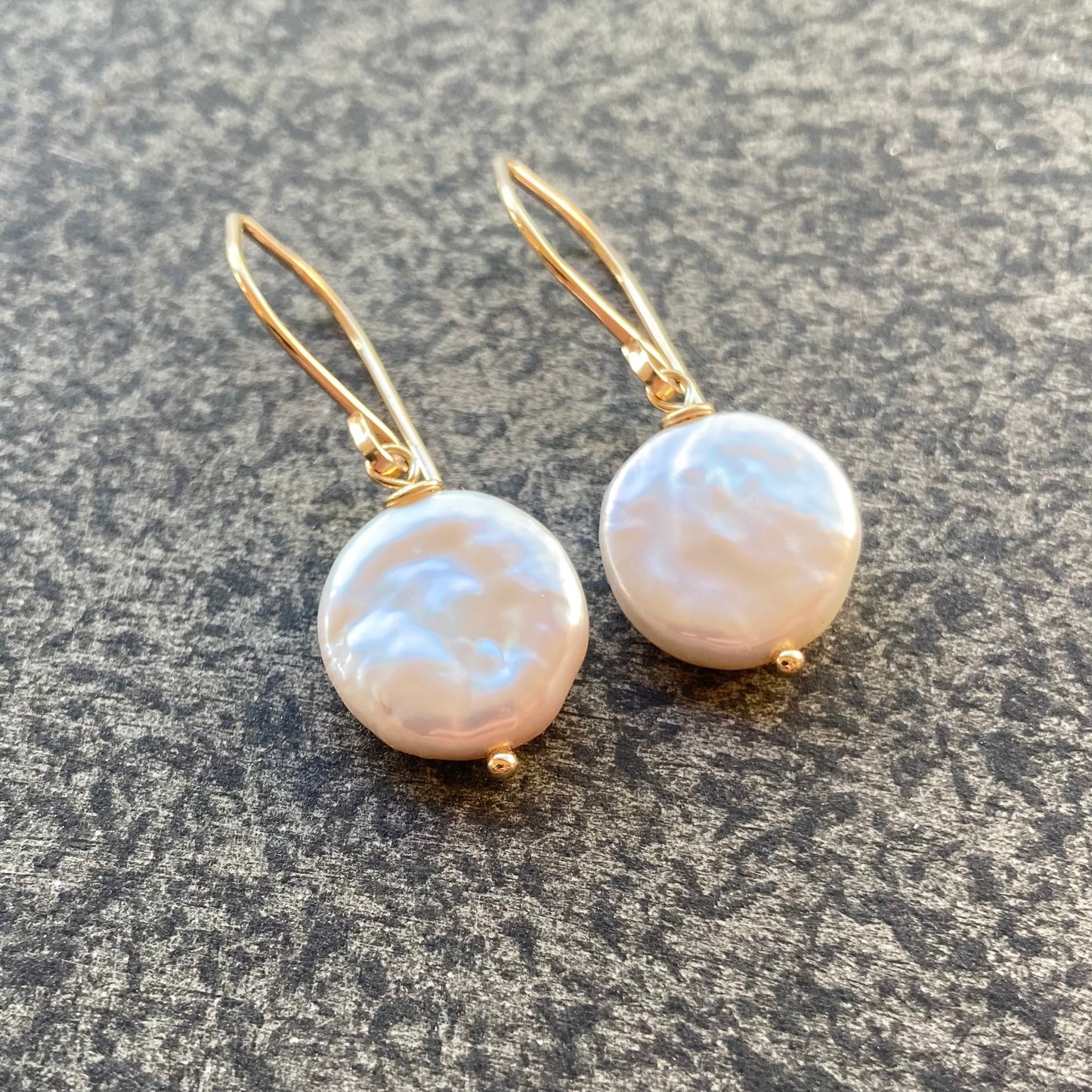 Freshwater Coin Pearl & Gold Earrings