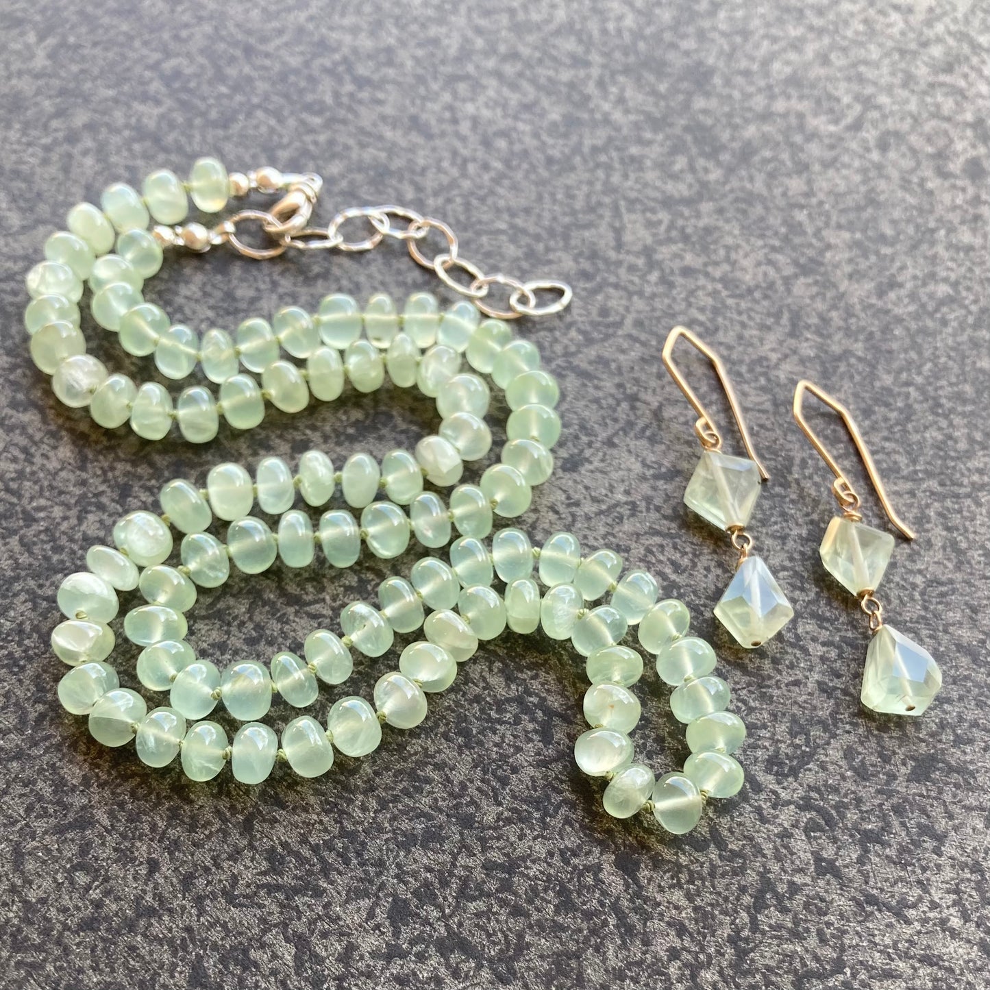Prehnite Hand Knotted Silk Necklace