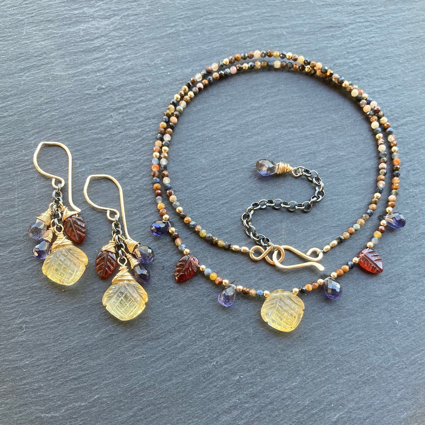 Citrine, Iolite, Garnet & Mixed Metal Earrings