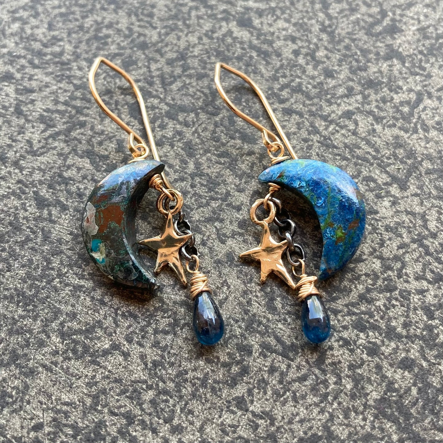 Chrysocolla, Neon Blue Kyanite & Mixed Metal Starry Night Cascade Earrings
