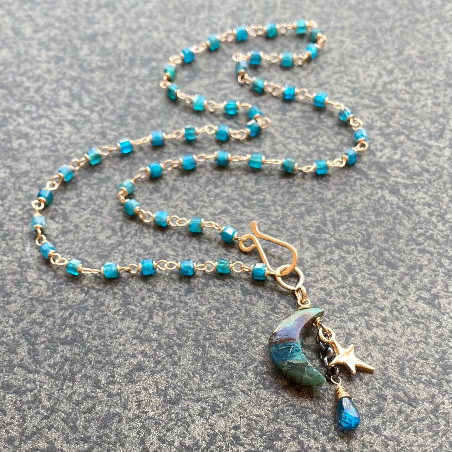 Neon Blue Apatite, Gold & Chrysocolla Starry Night Charm Choker