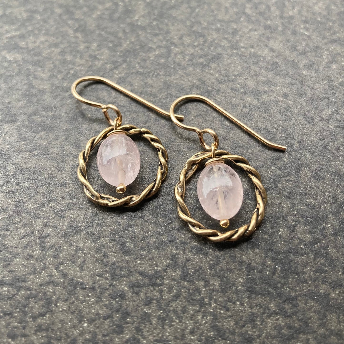 Morganite & Bronze Twisted Hoops